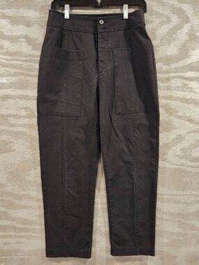 Zara Black Roomy Barrel Leg Hi Rise Button Fly SZ XS Cropped Utility Pants